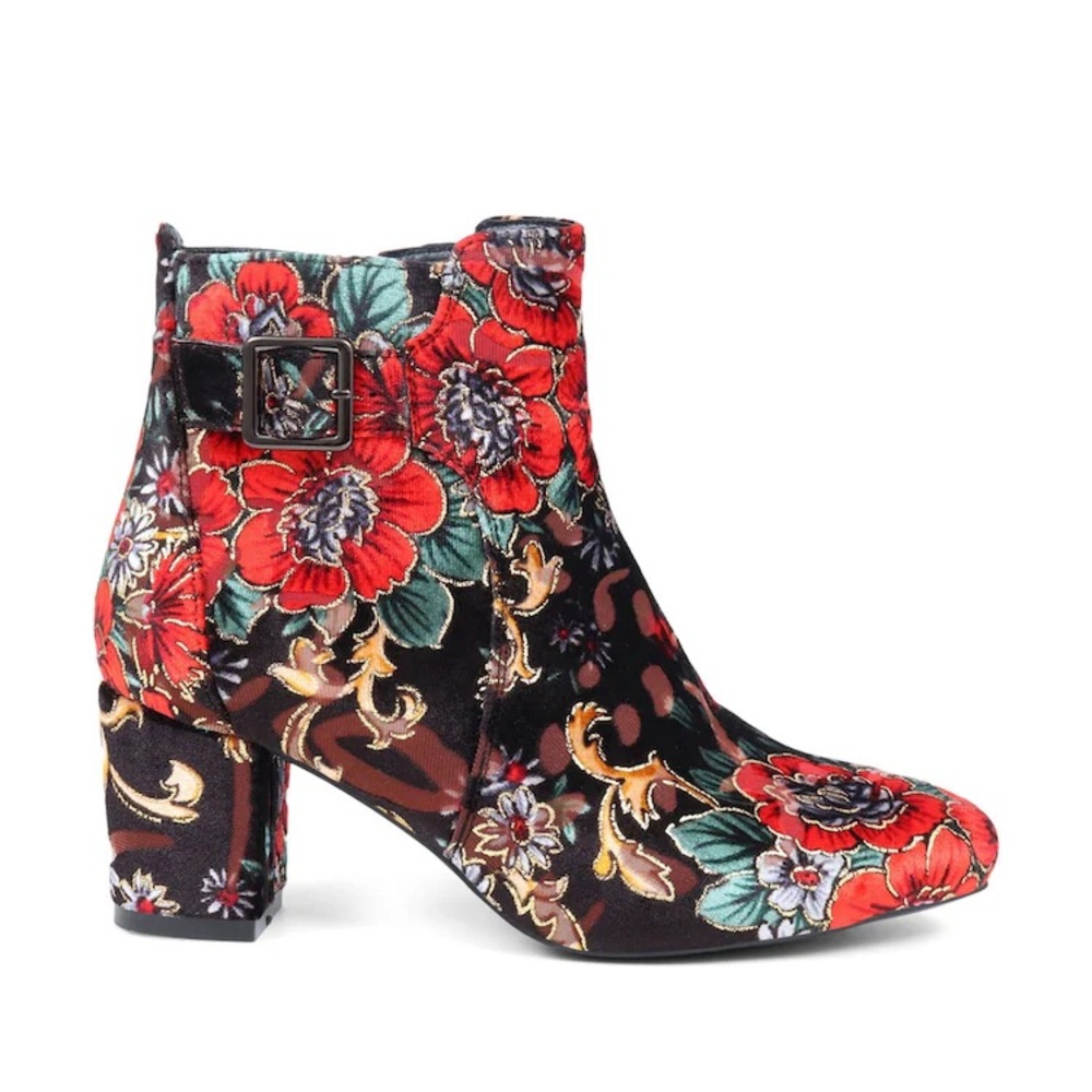 Floral Velvet Ankle Boots